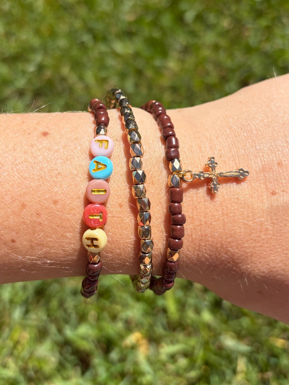 {Handmade} Brown and Gold ‘Faith’ Bracelet Set